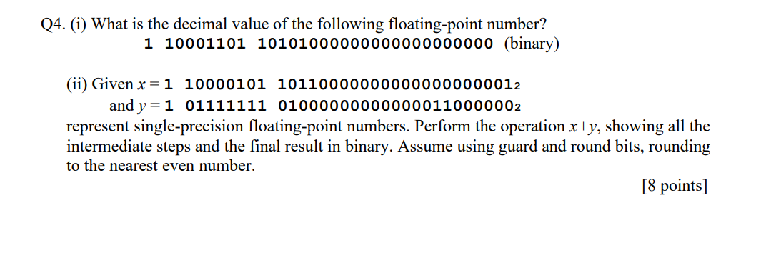 Q 4 . ( i ) What is the decimal value of the
