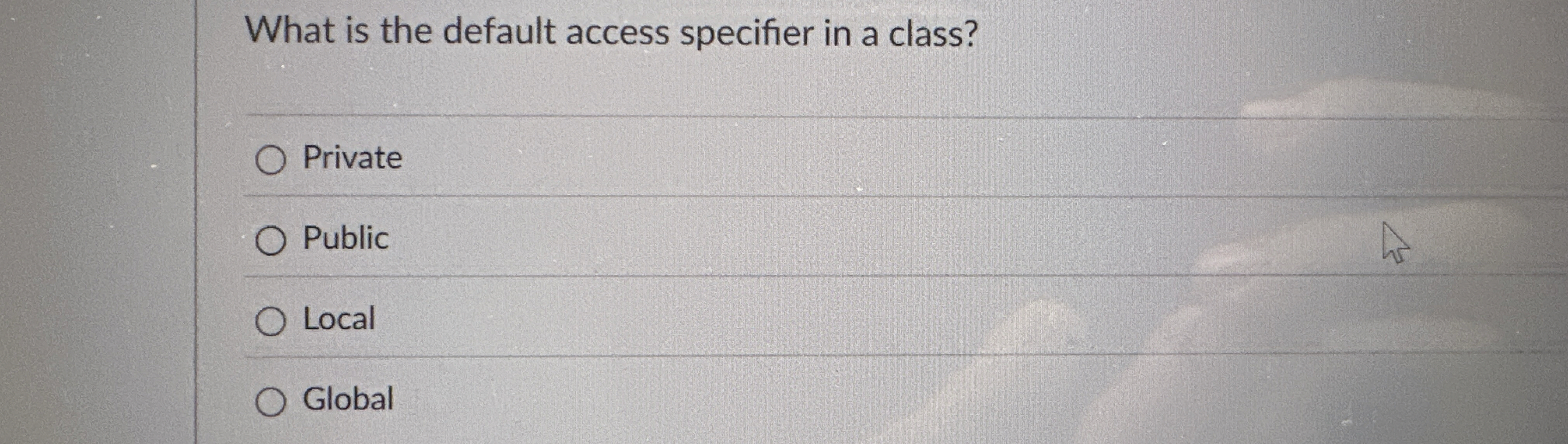 What is the default access specifier in a class?