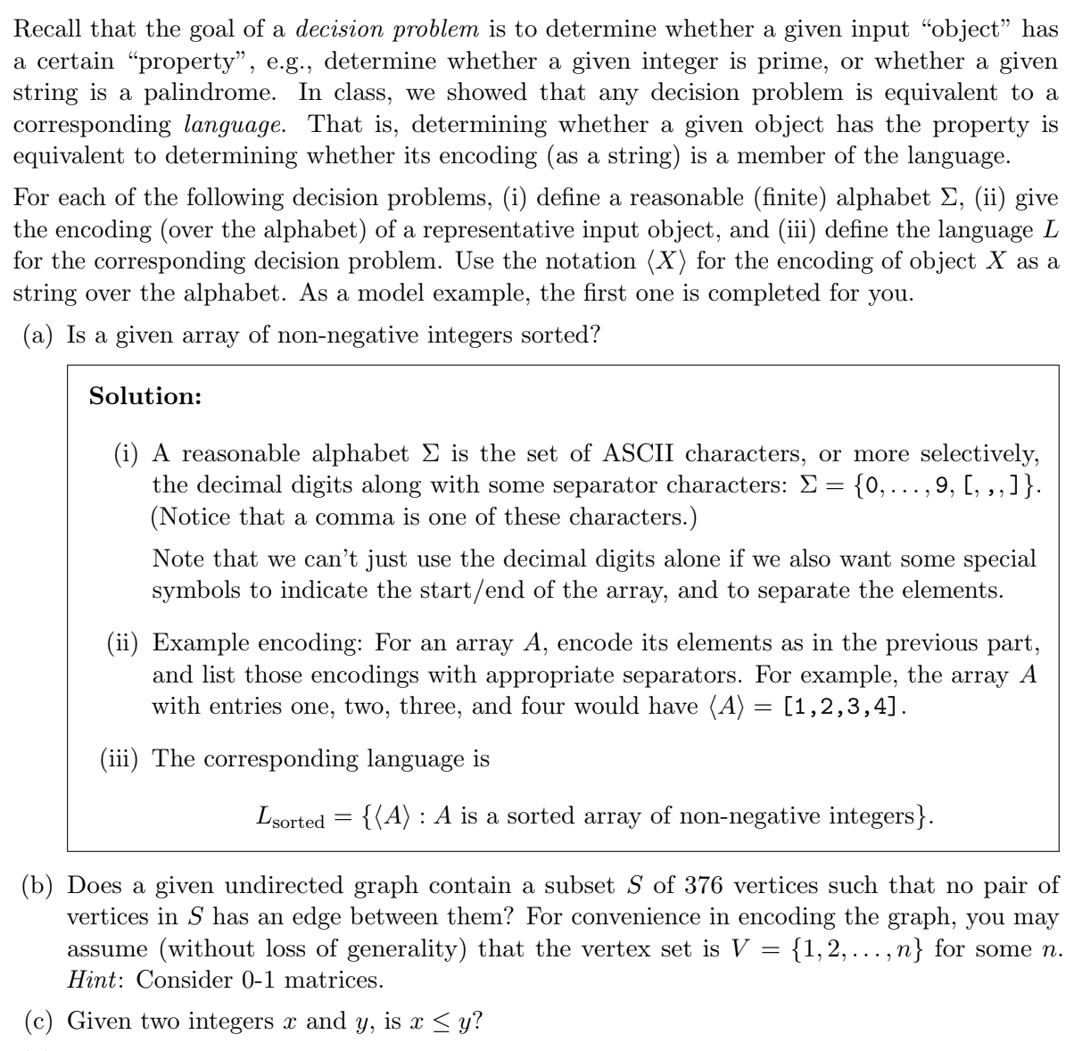 Recall that the goal of a decision problem is to