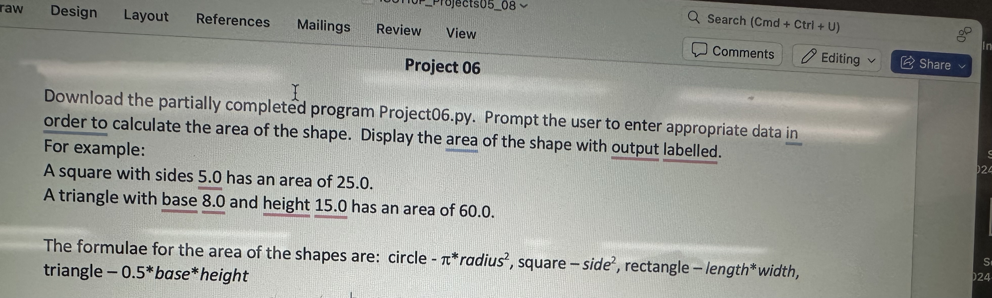 Download the partially completed program Project