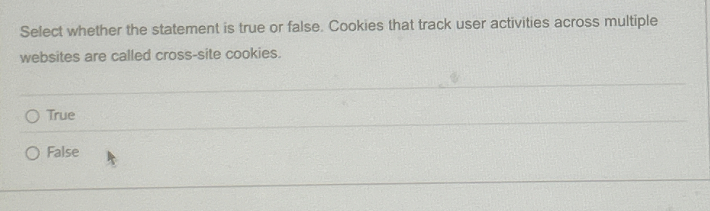 Select whether the statement is true or false.