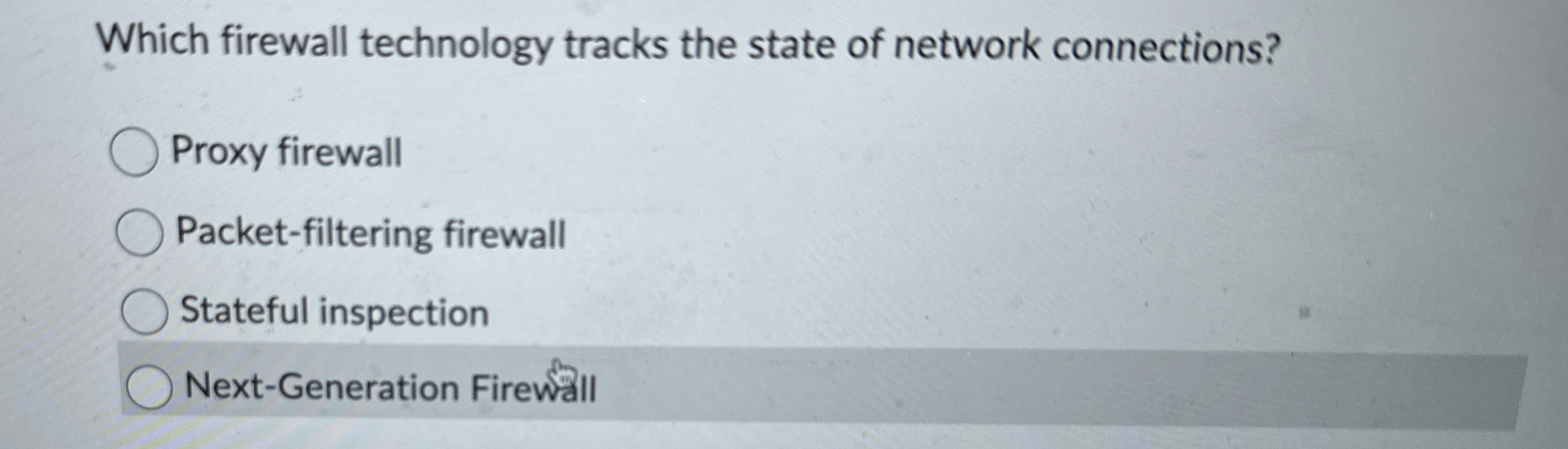 Which firewall technology tracks the state of