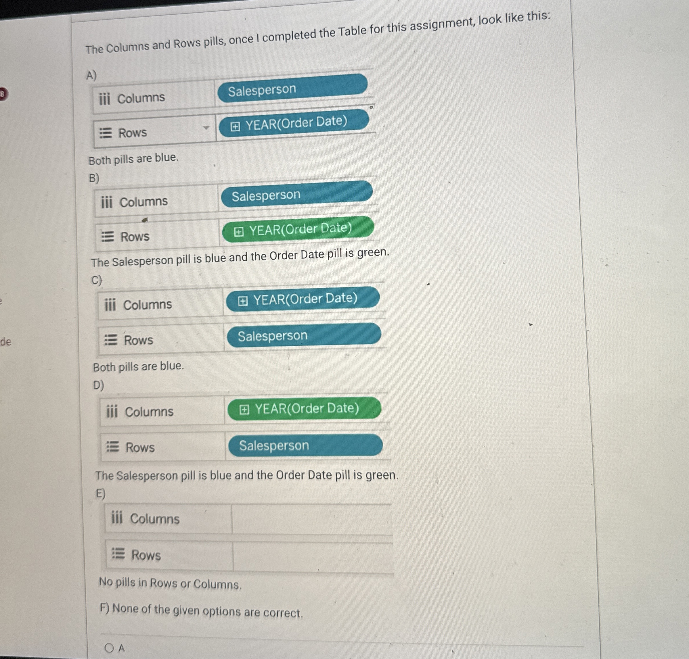 The Columns and Rows pills, once I completed the