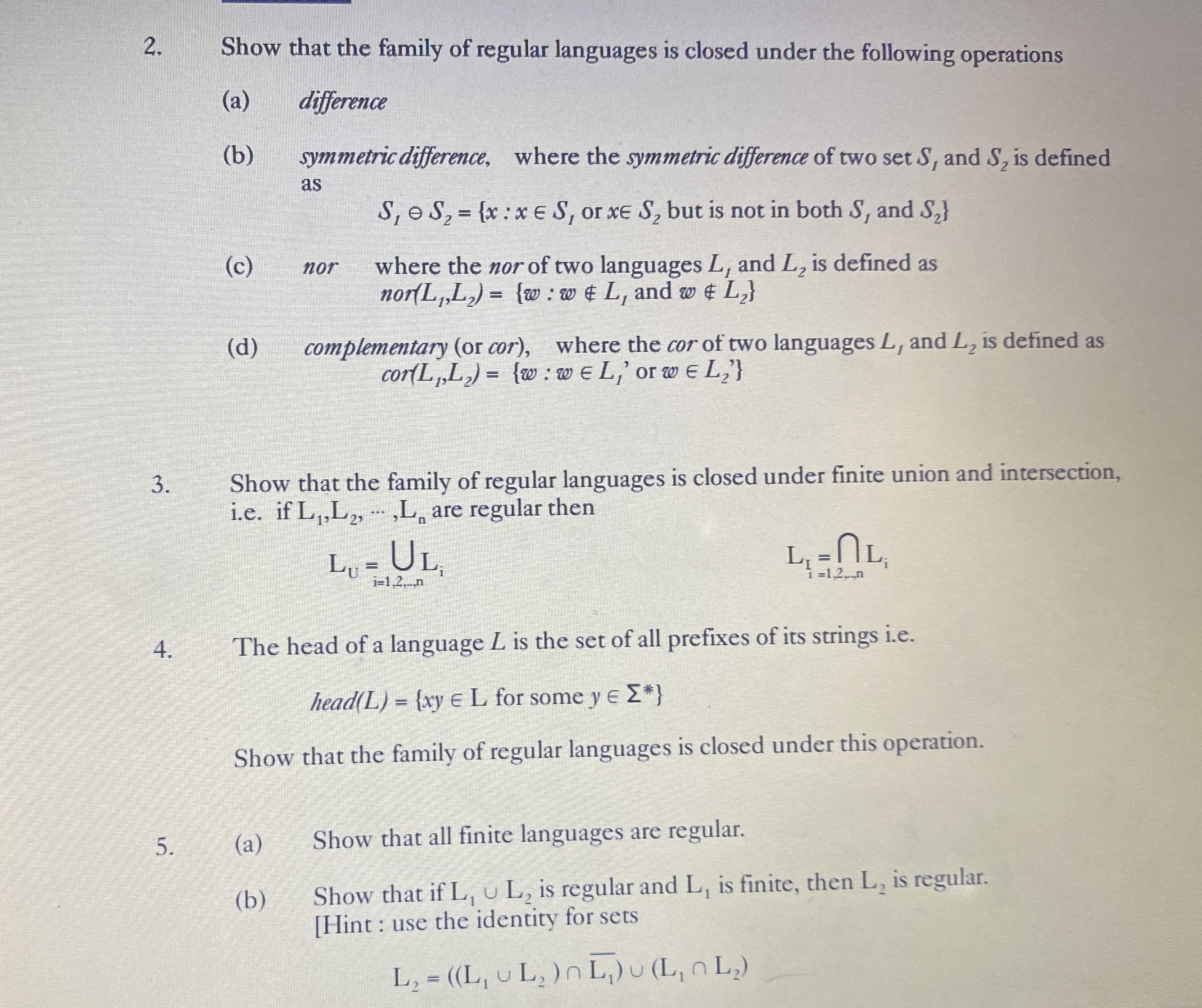 Show that the family of regular languages is