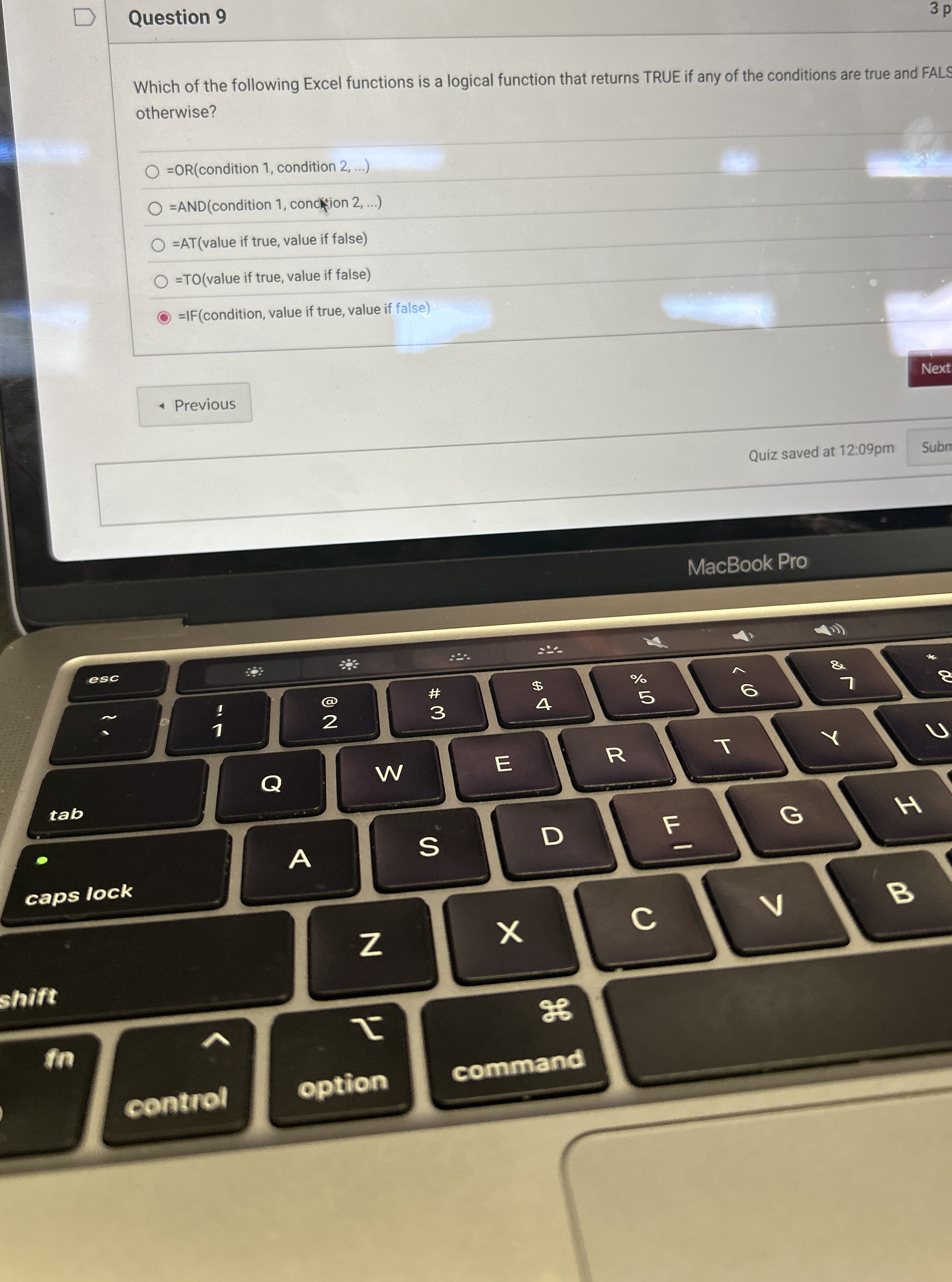 Question 9 Which of the following Excel functions