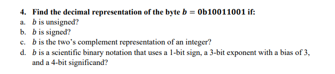 Find the decimal representation of the byte b = 0