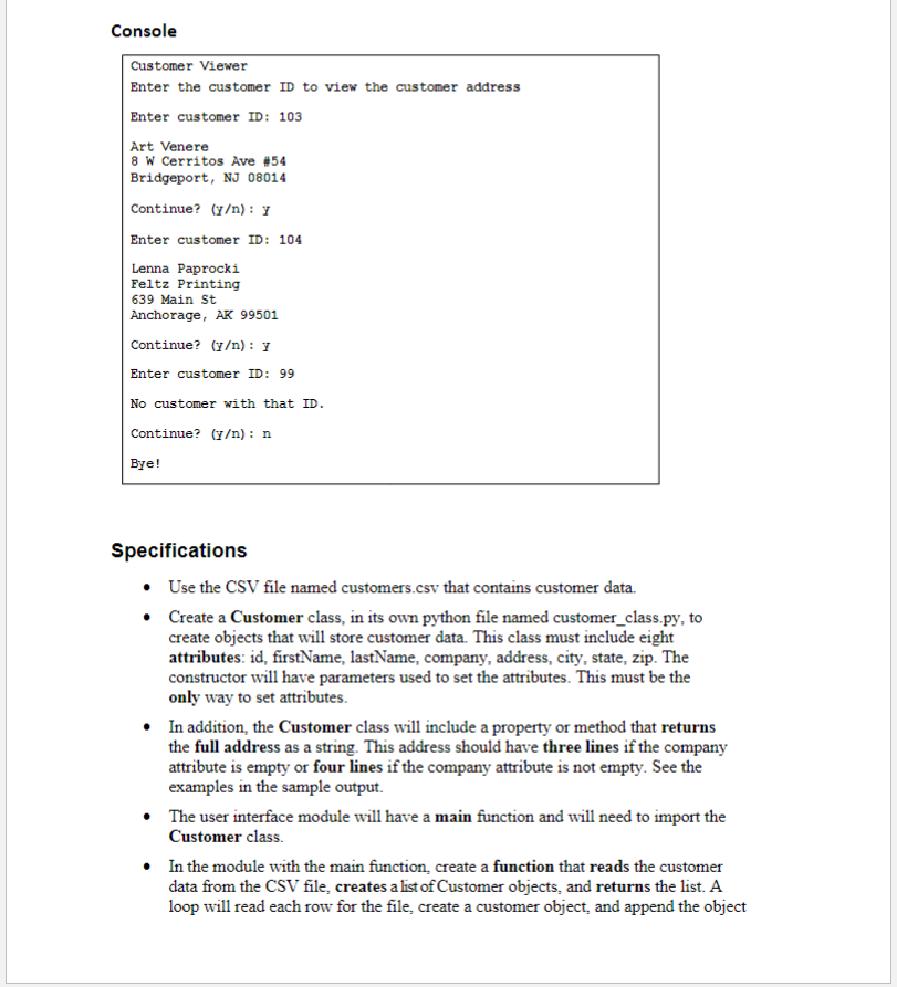 Console ` ` ` Customer Viewer Enter the customer