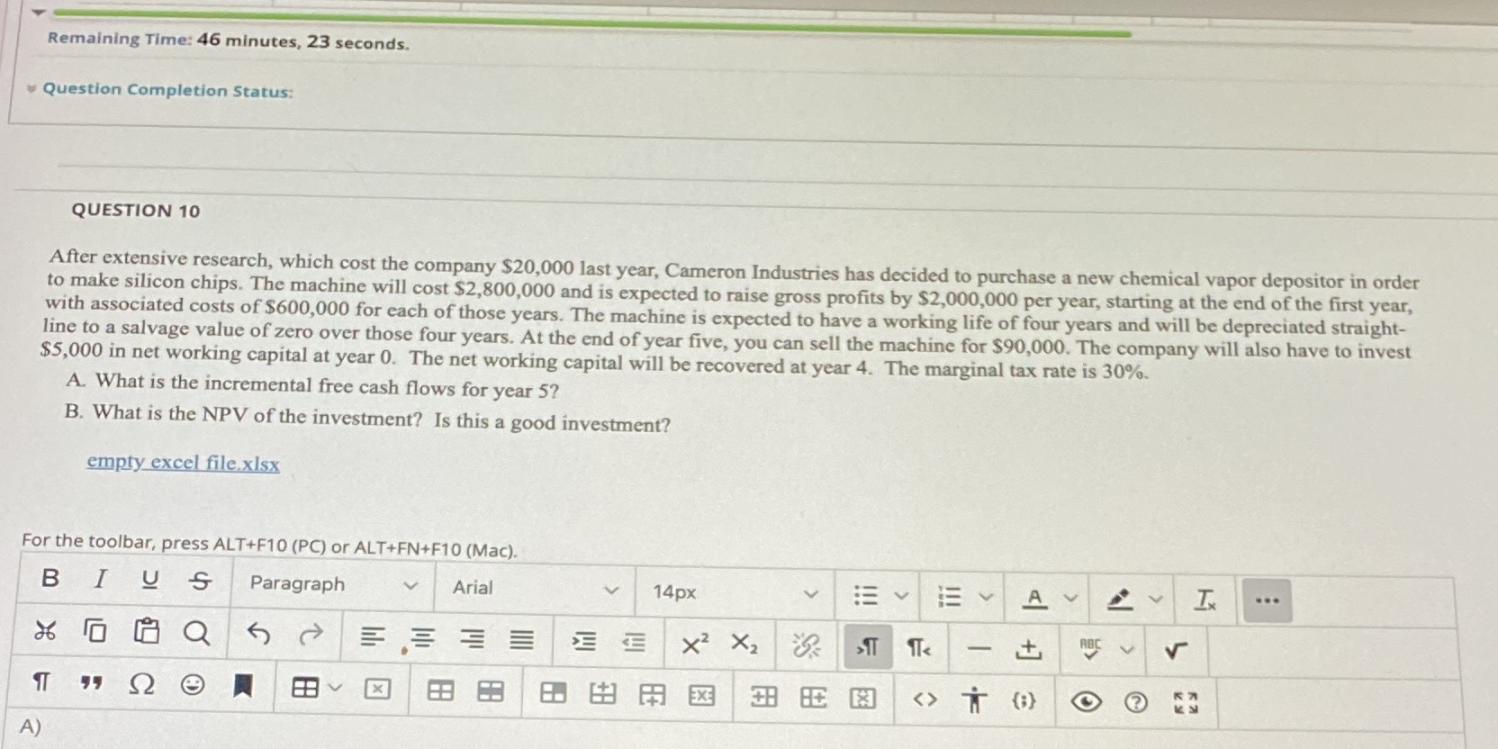 Remaining Time: 46 minutes, 23 seconds. Question
