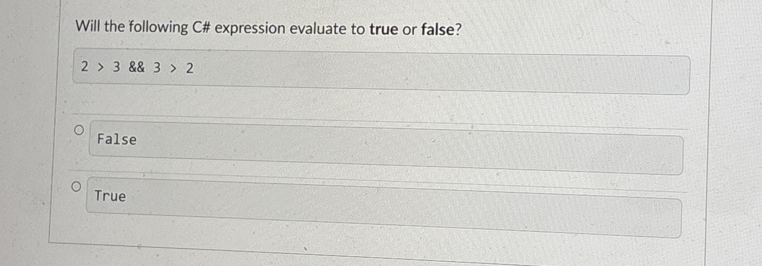 Will the following C# expression evaluate to true