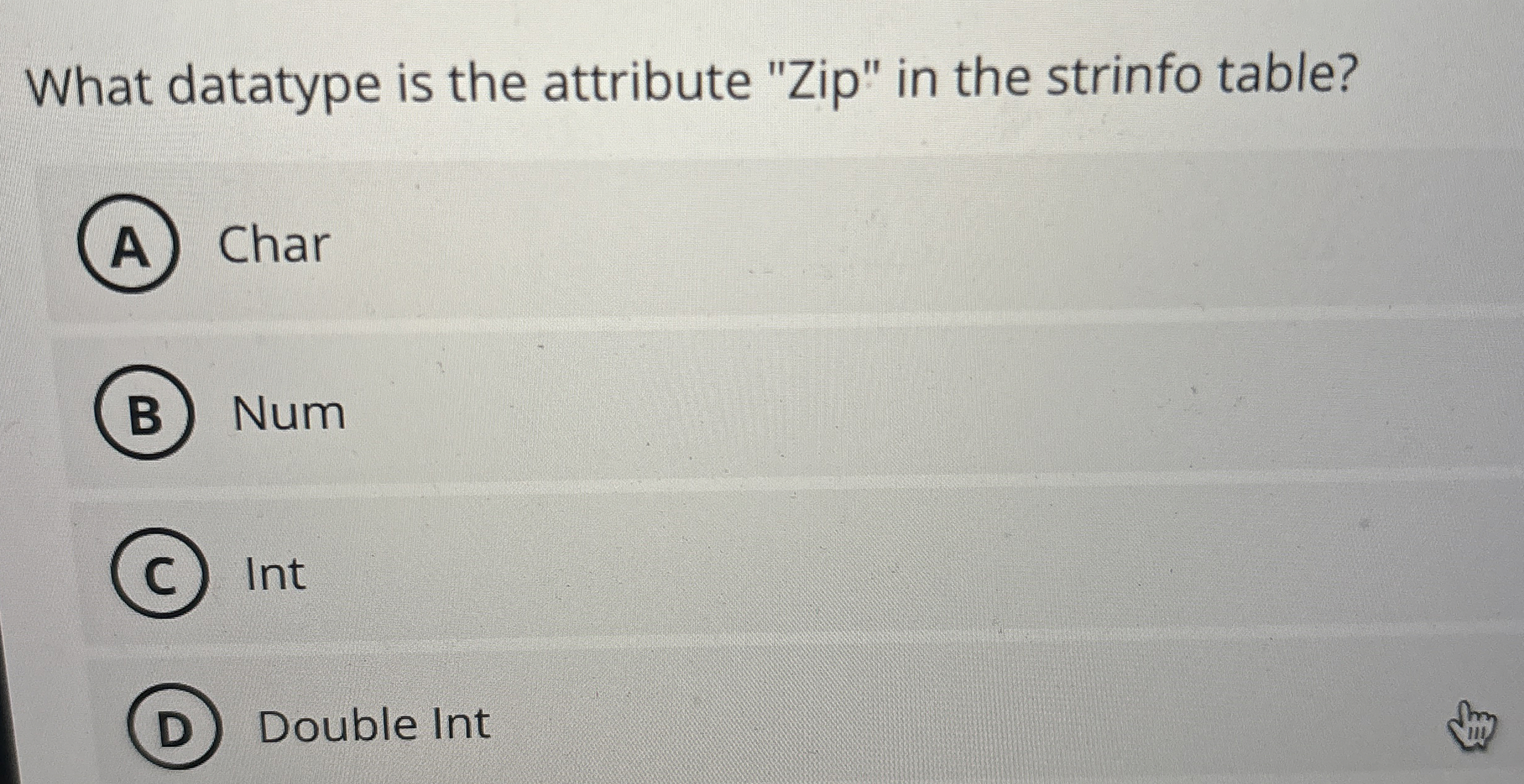 What datatype is the attribute "Zip" in the