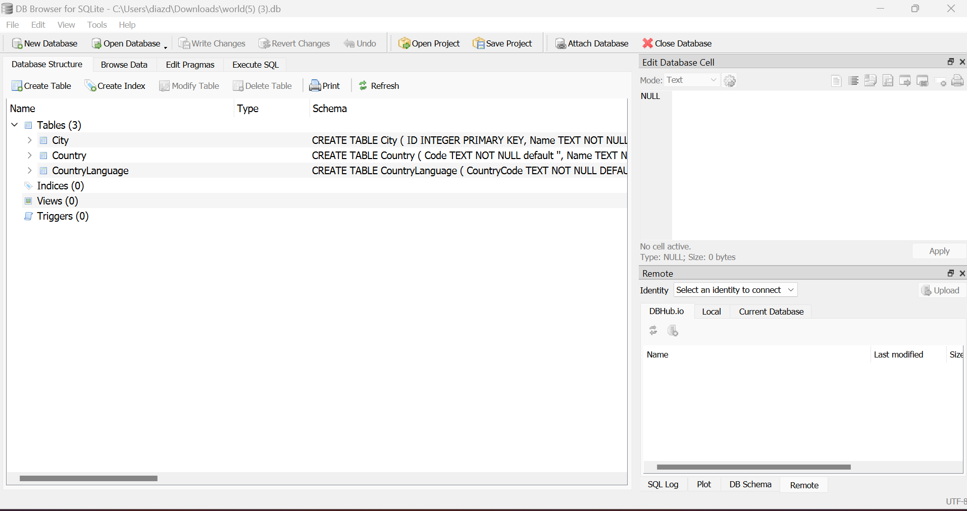 DB Browser for SQLite - C: \ Users \ diazd \
