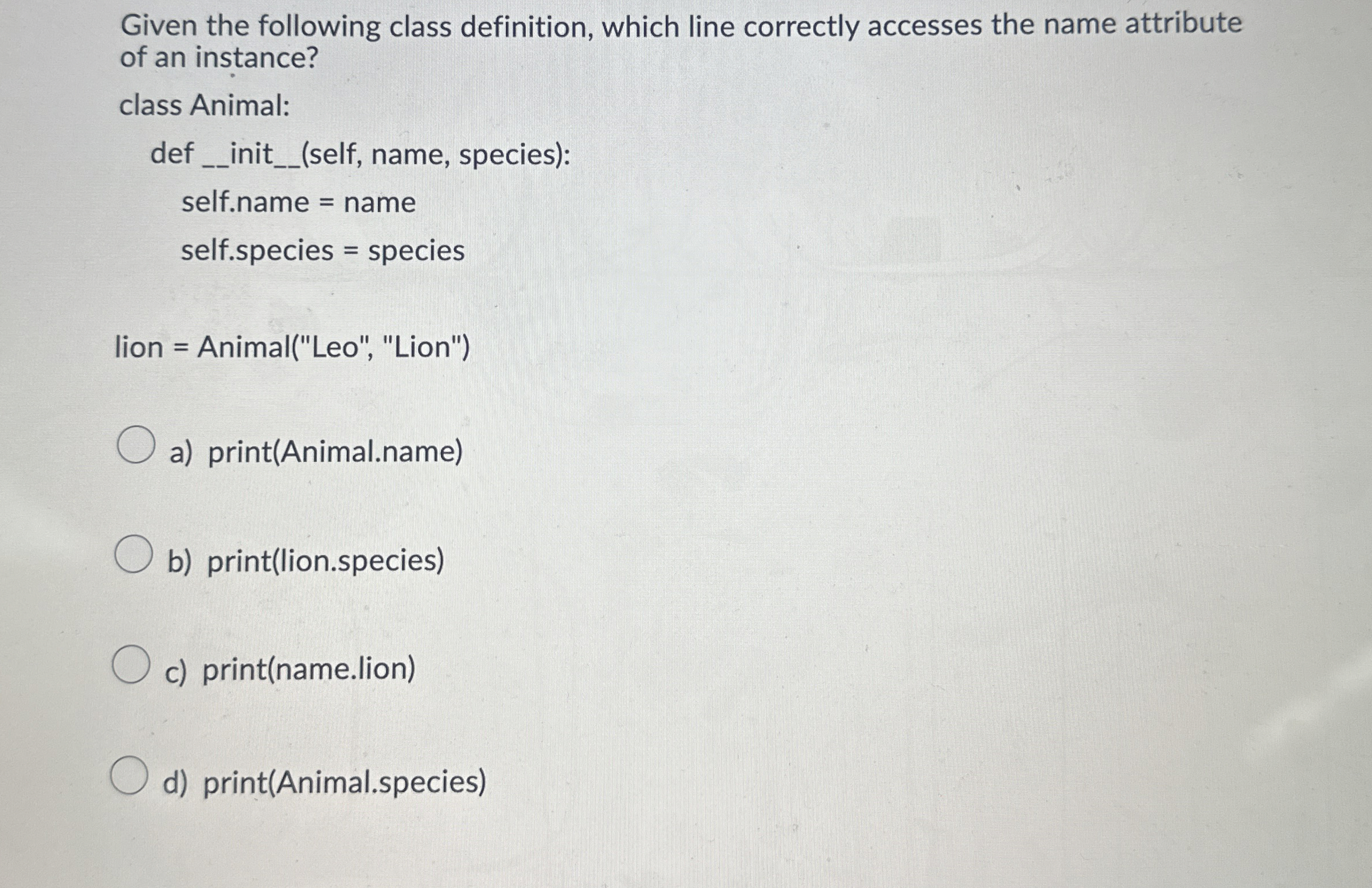 Given the following class definition, which line