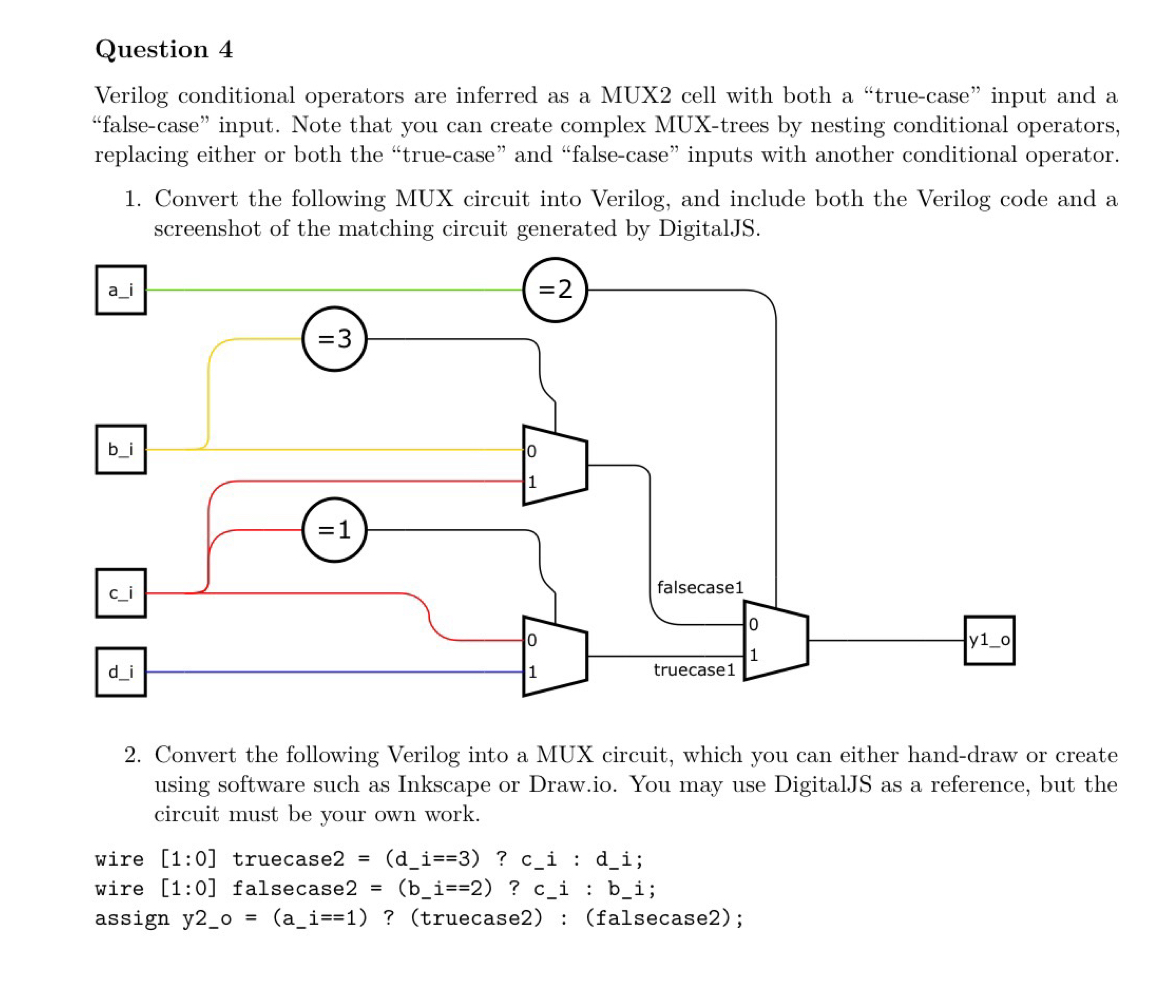 Question 4 Verilog conditional operators are