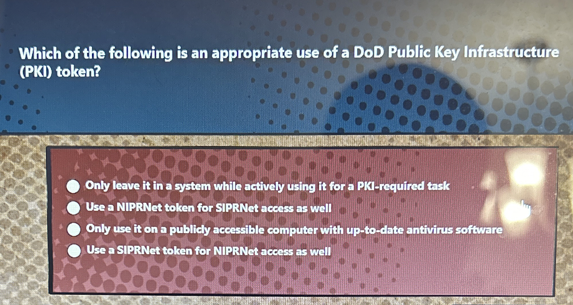 Which of the following is an appropriate use of a