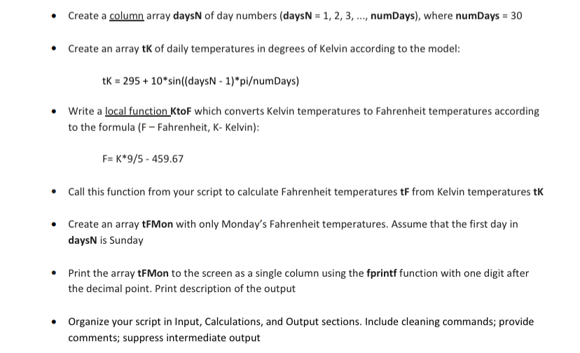 Create a column array days N of day numbers (