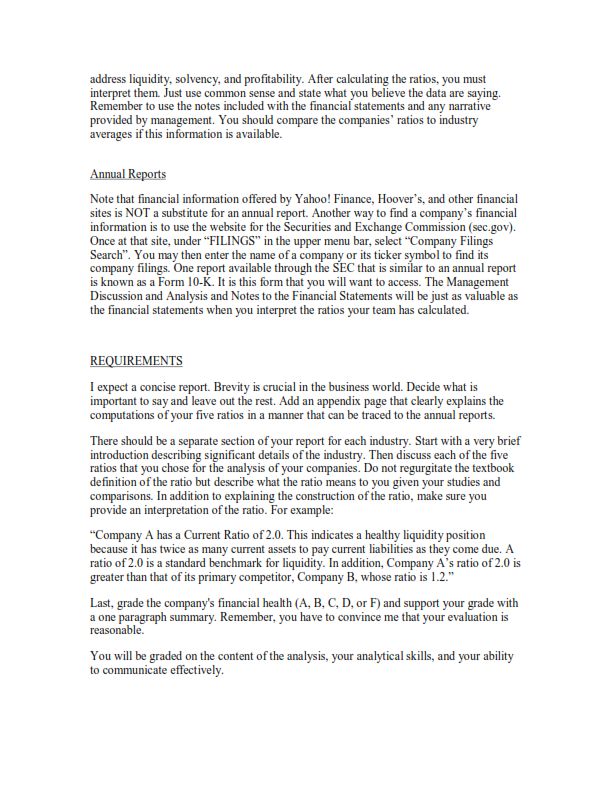 FINANCIAL STATEMENT ANALYSIS ASSIGNMENT Project