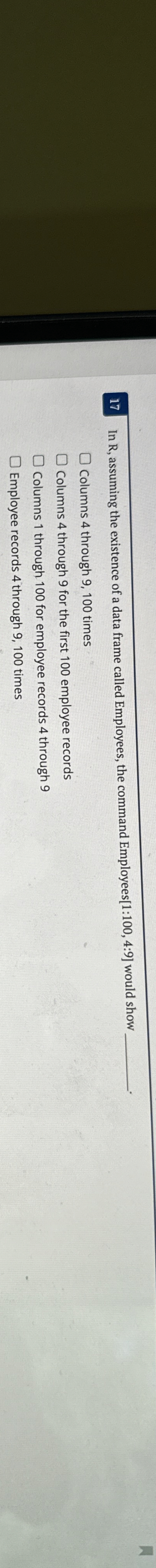 1 7 In R , assuming the existence of a data frame