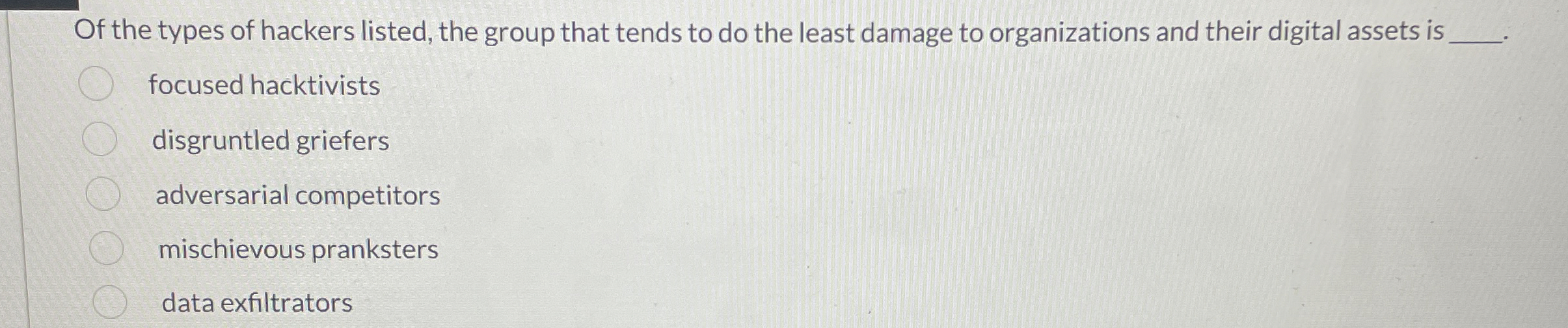 Of the types of hackers listed, the group that