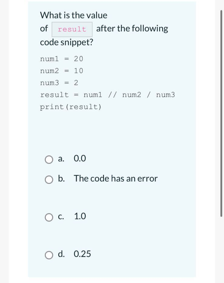 What is the value of after the following code