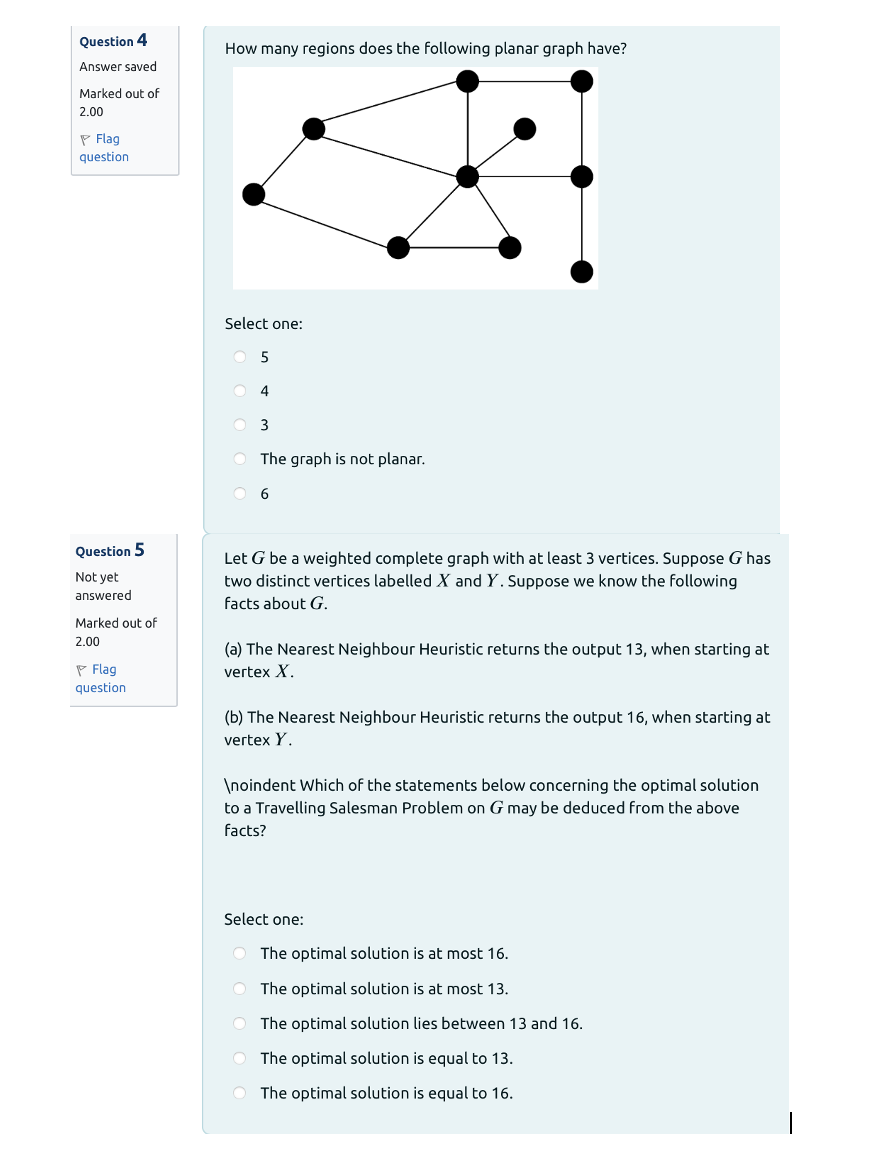 How many regions does the following planar graph