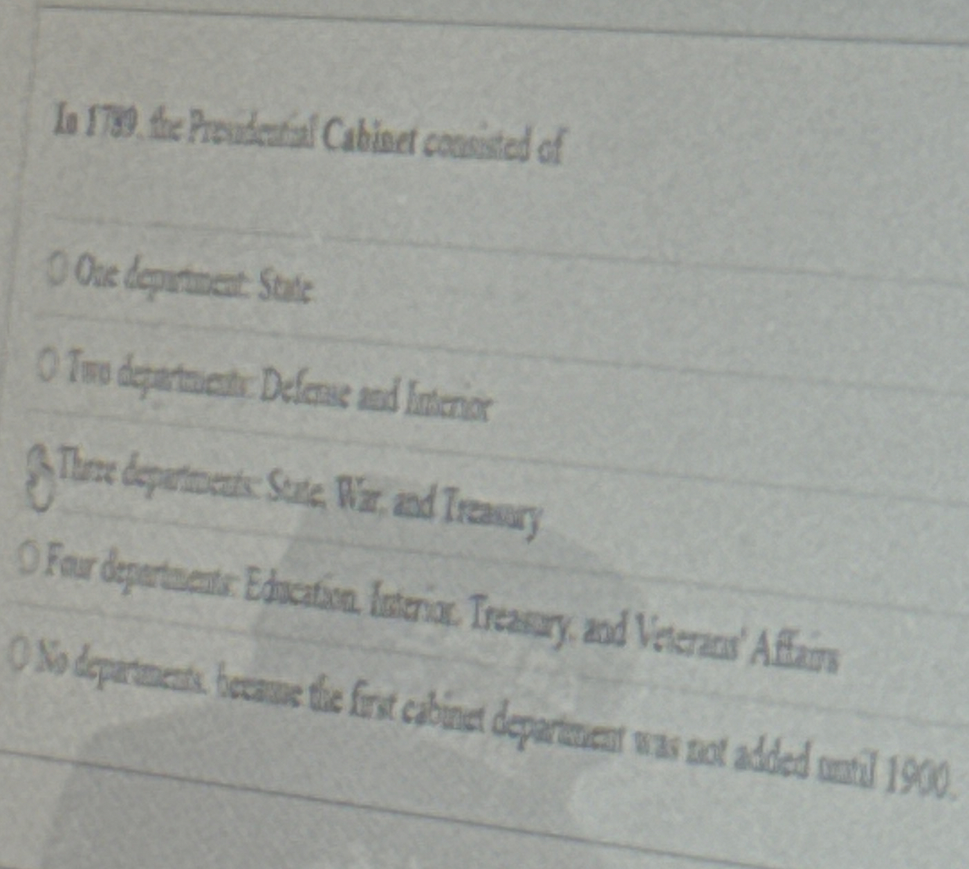 In 1 7 8 9 the presidential cabnit consisted of