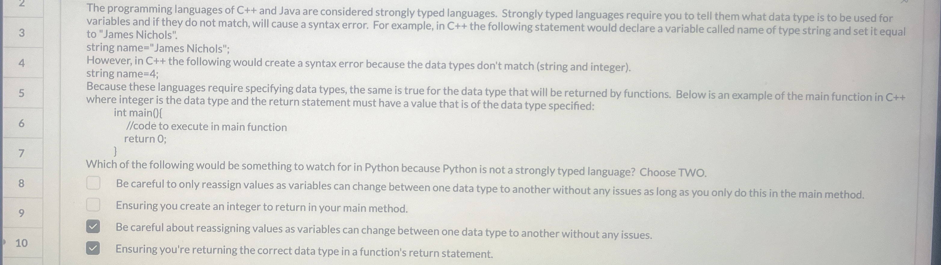 The programming languages of C + + and Java are