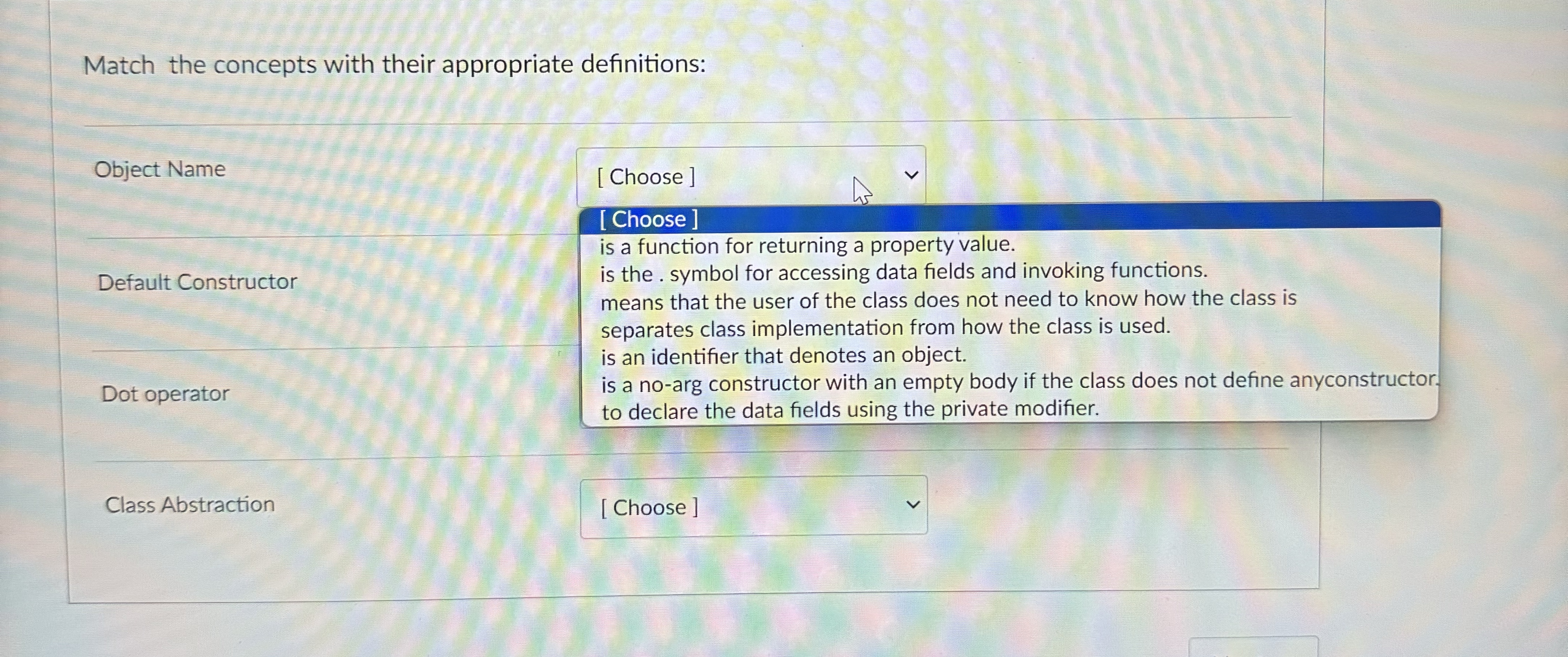 Match the concepts with their appropriate
