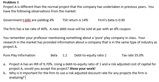 Problem 3 Project A is different than the normal