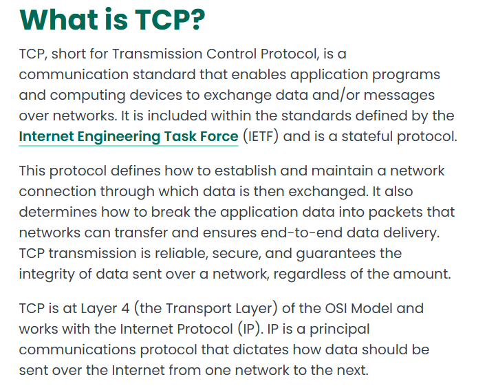 What is TCP ? TCP , short for Transmission