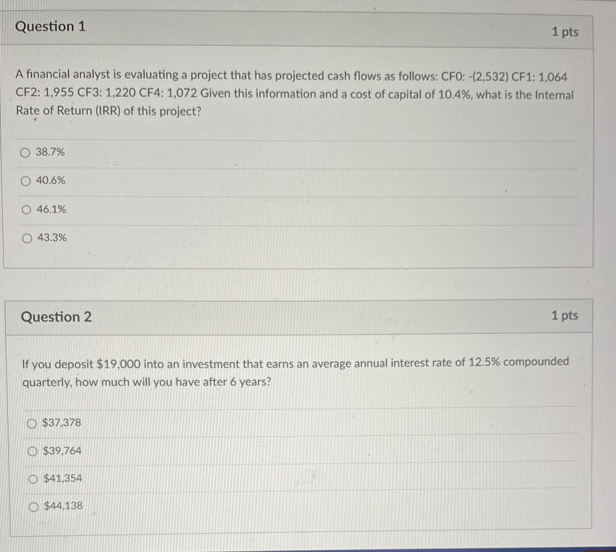 Question 1 1 pts A financial analyst is