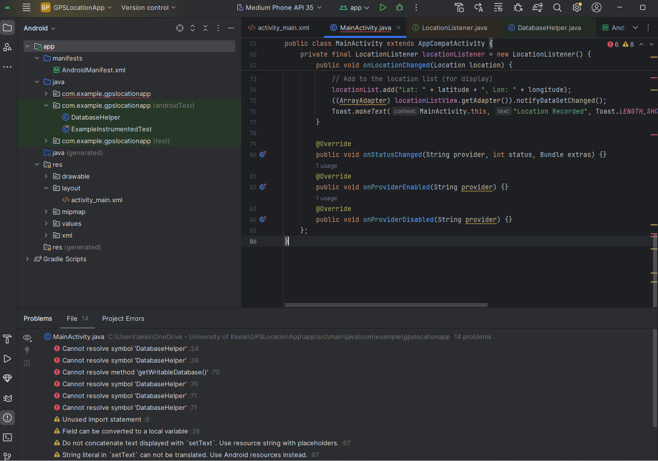 hello I have an error for my android studio code