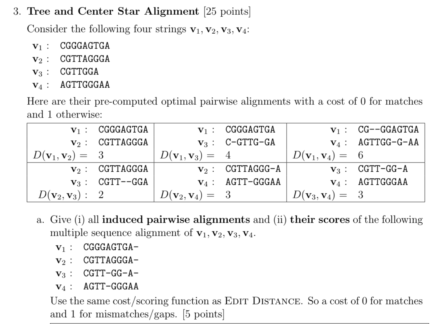Tree and Center Star Alignment [ 2 5 points ]