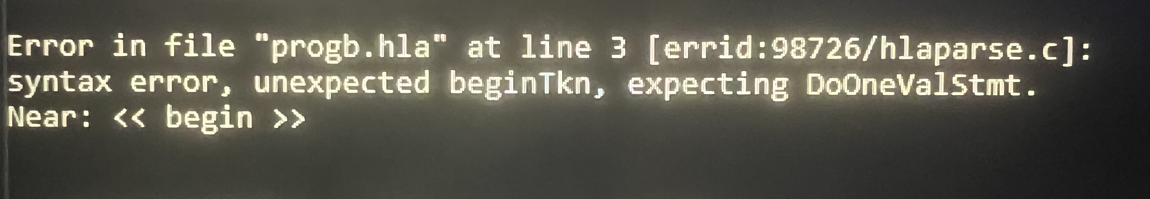 For program 4 the rolling down table Error in