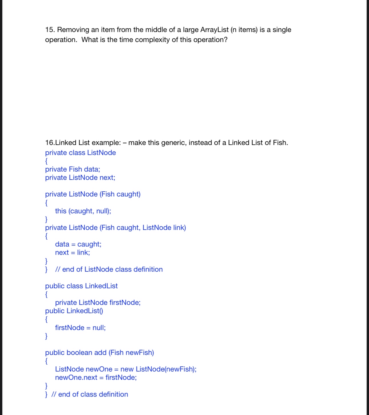 USING JAVA Removing an item from the middle of a