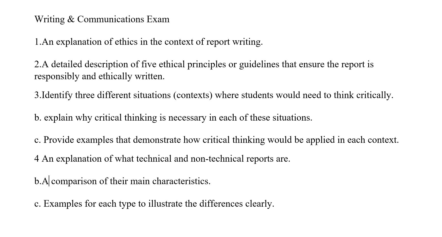 Writing \ & Communications Exam 1 . An