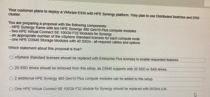 Your customer plans to deploy a VMware ESXI with