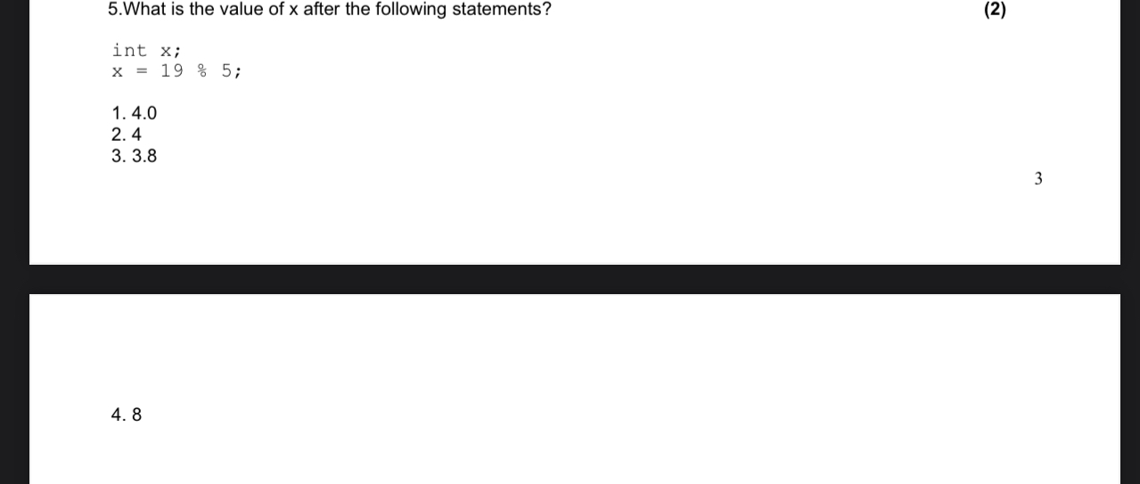 5 . What is the value of x after the following