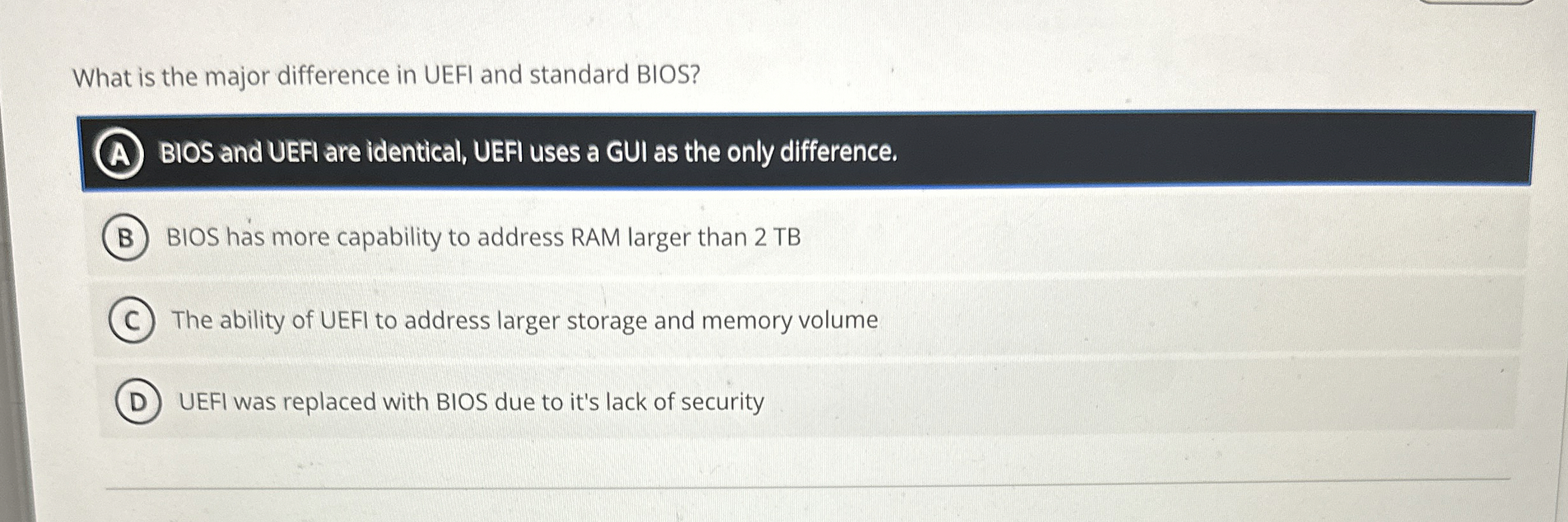 What is the major difference in UEFI and standard