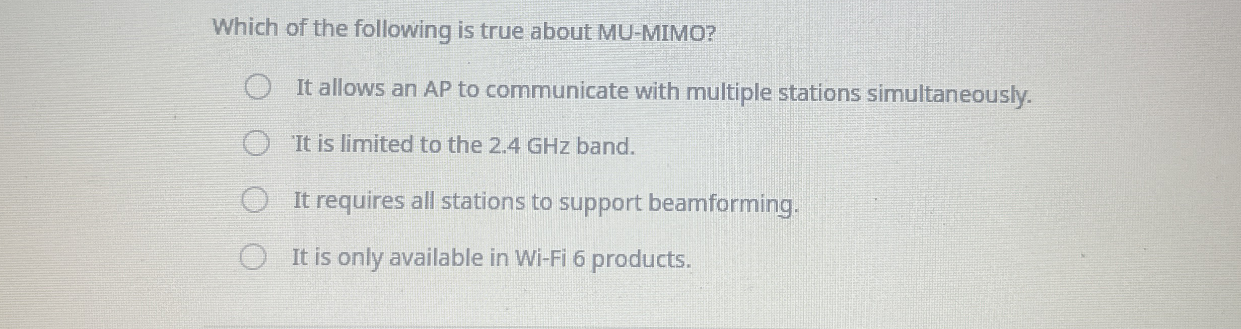 Which of the following is true about MU - MIMO?