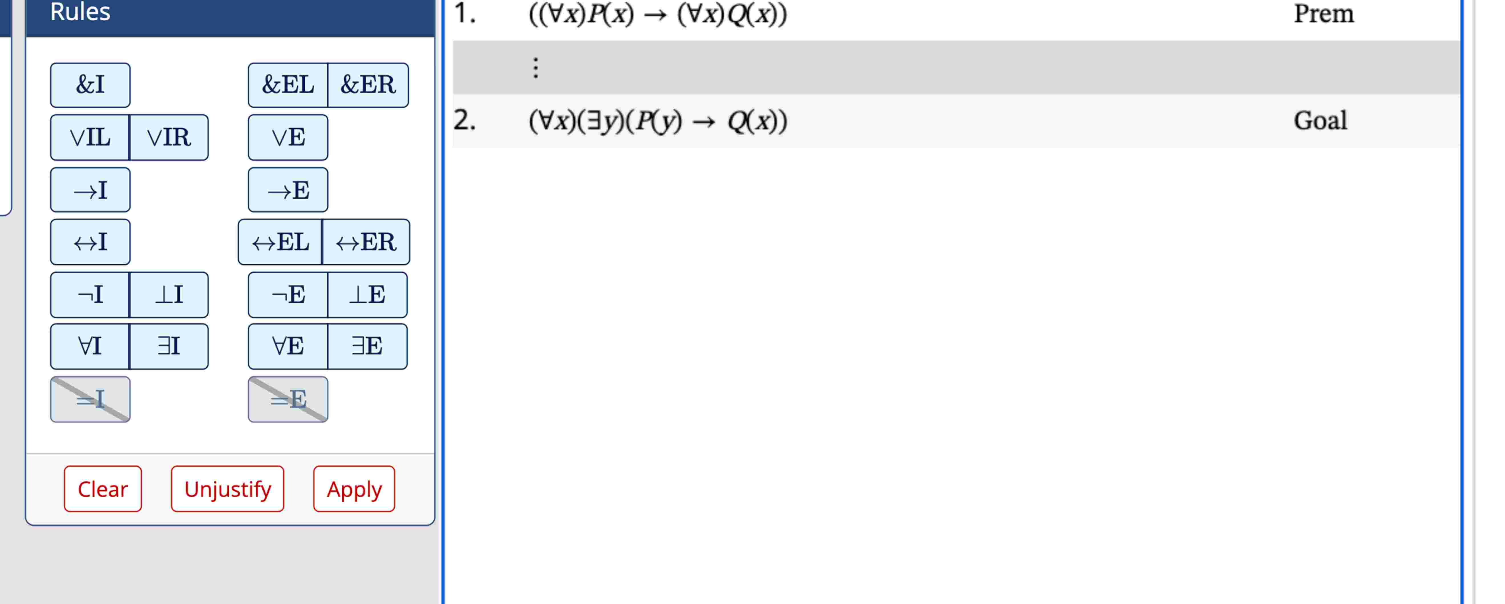 Rules - > I , ( ( AAx ) P ( x ) - > ( AAx ) Q ( x