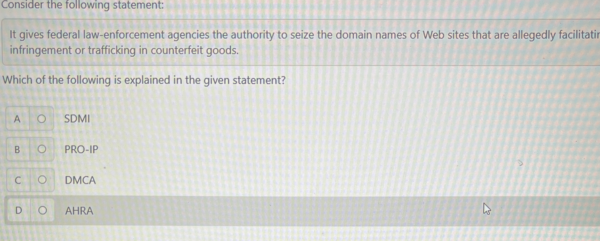 Consider the following statement: It gives