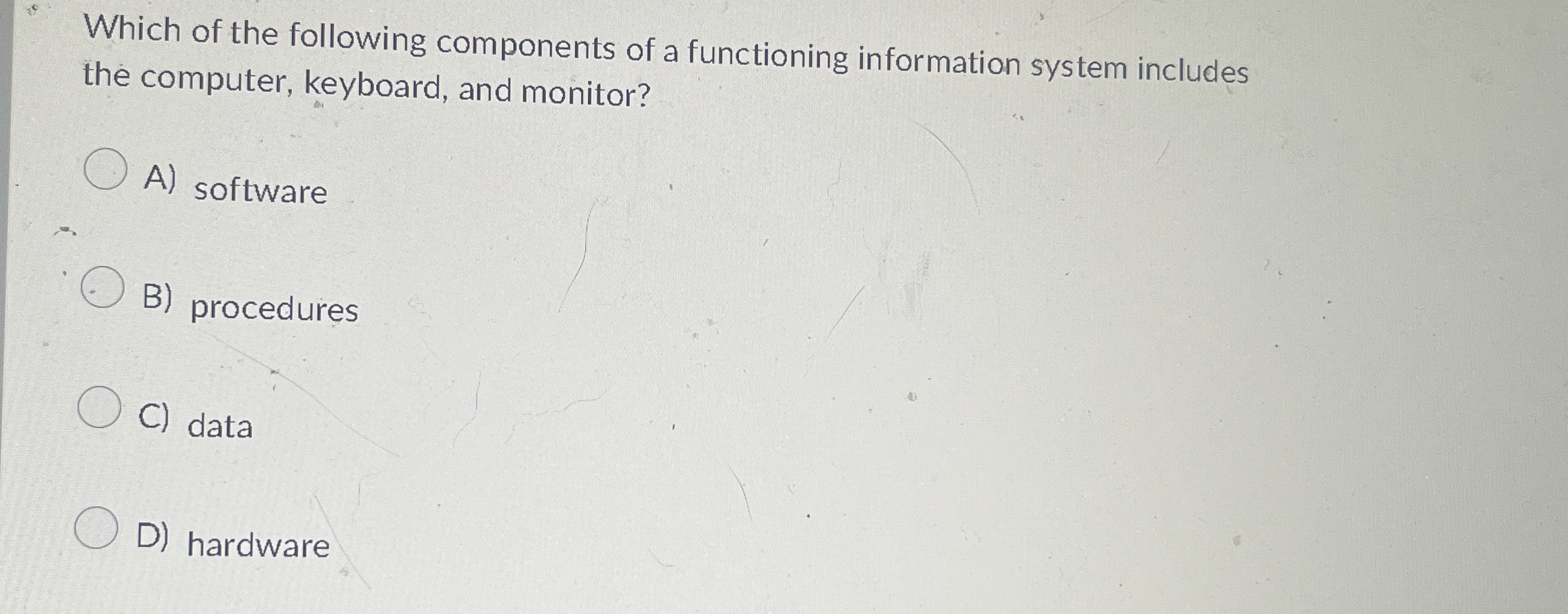 Which of the following components of a