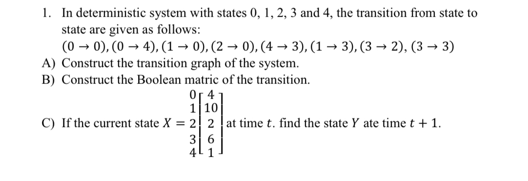 In deterministic system with states 0 , 1 , 2 , 3