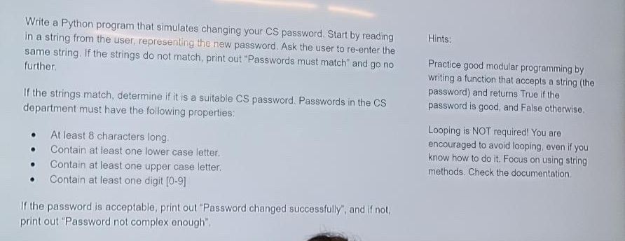 Write a Python program that simulates changing