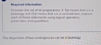 Required information Consider the set of all