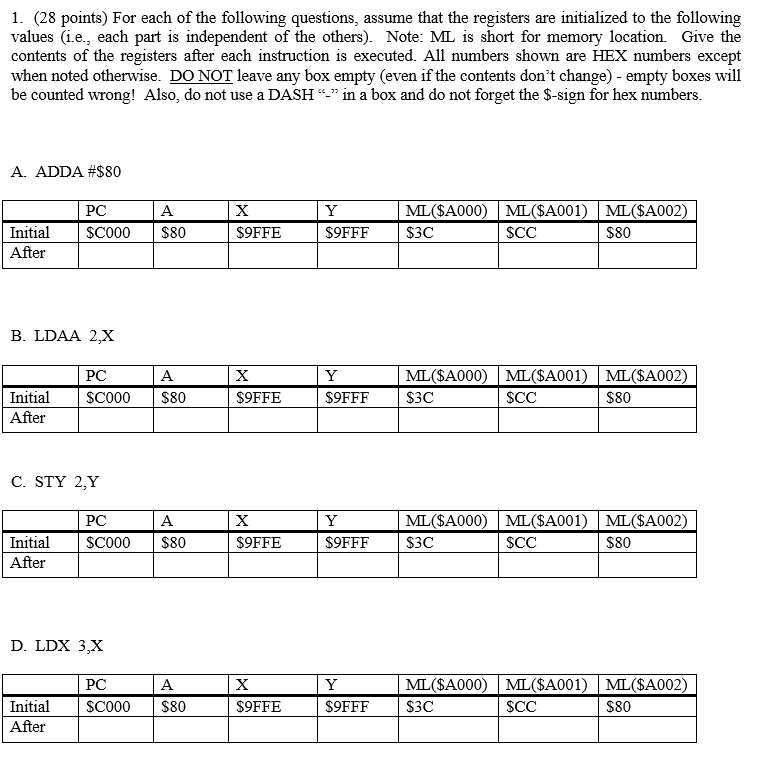 ( 2 8 points ) For each of the following