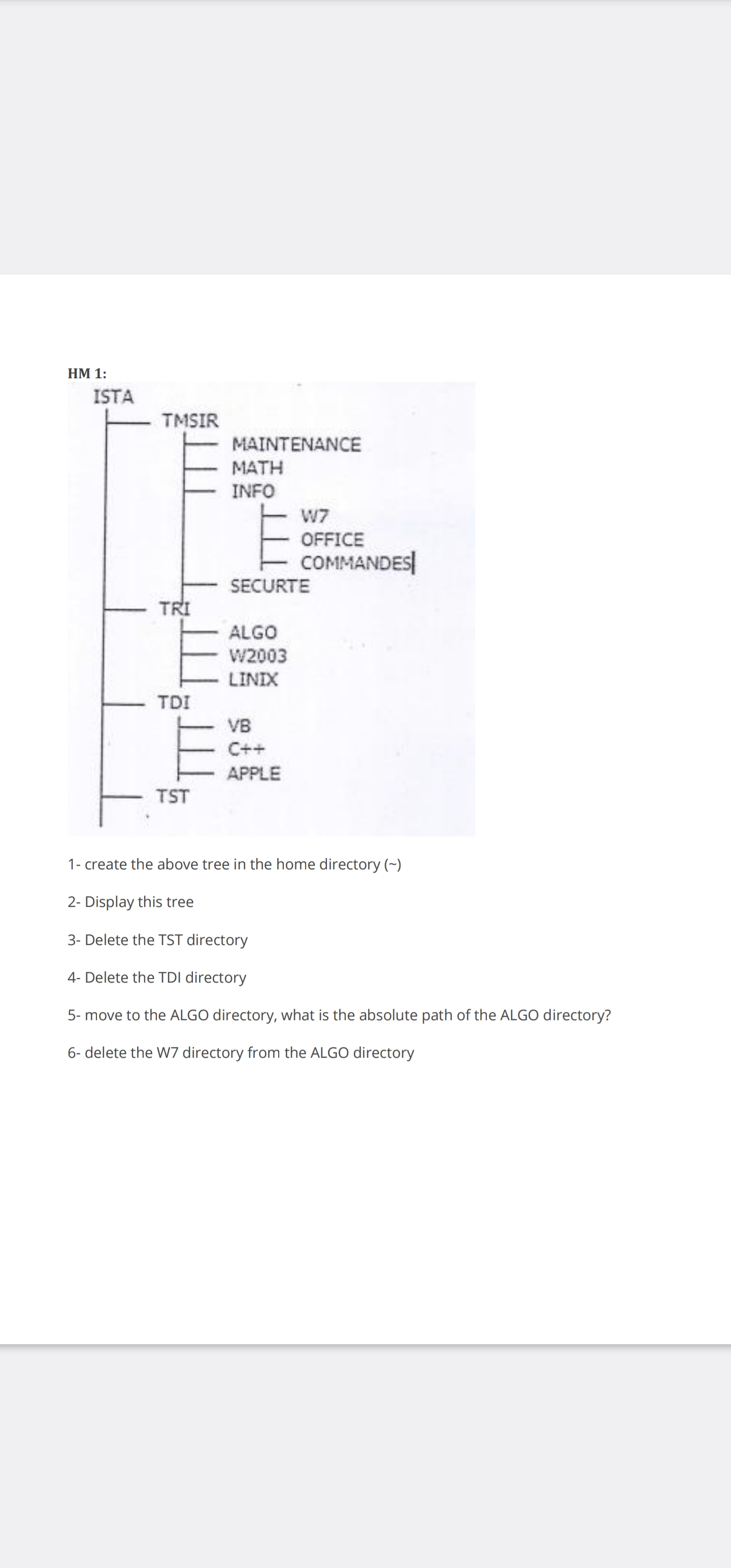 1 - create the above tree in the home directory (