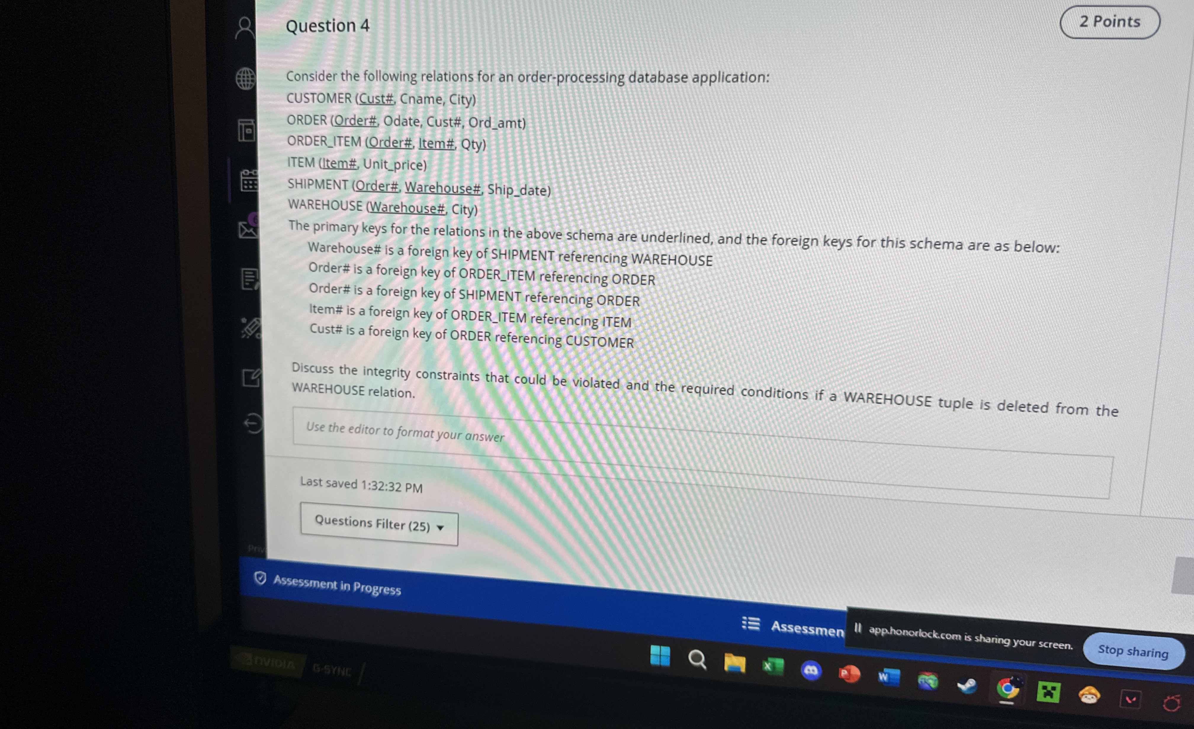 Question 4 Consider the following relations for