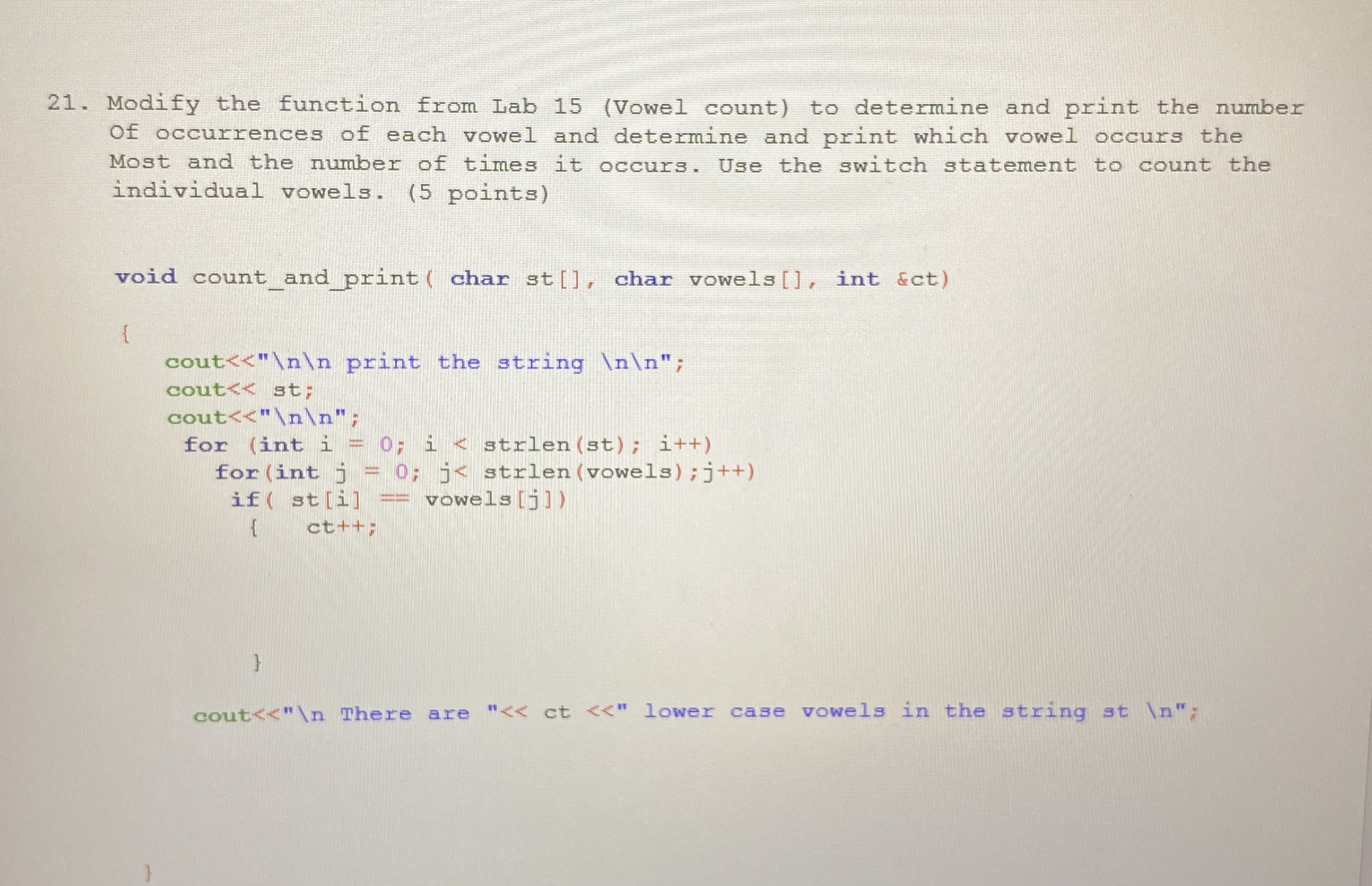 Modify the function from Lab 1 5 ( Vowel count )
