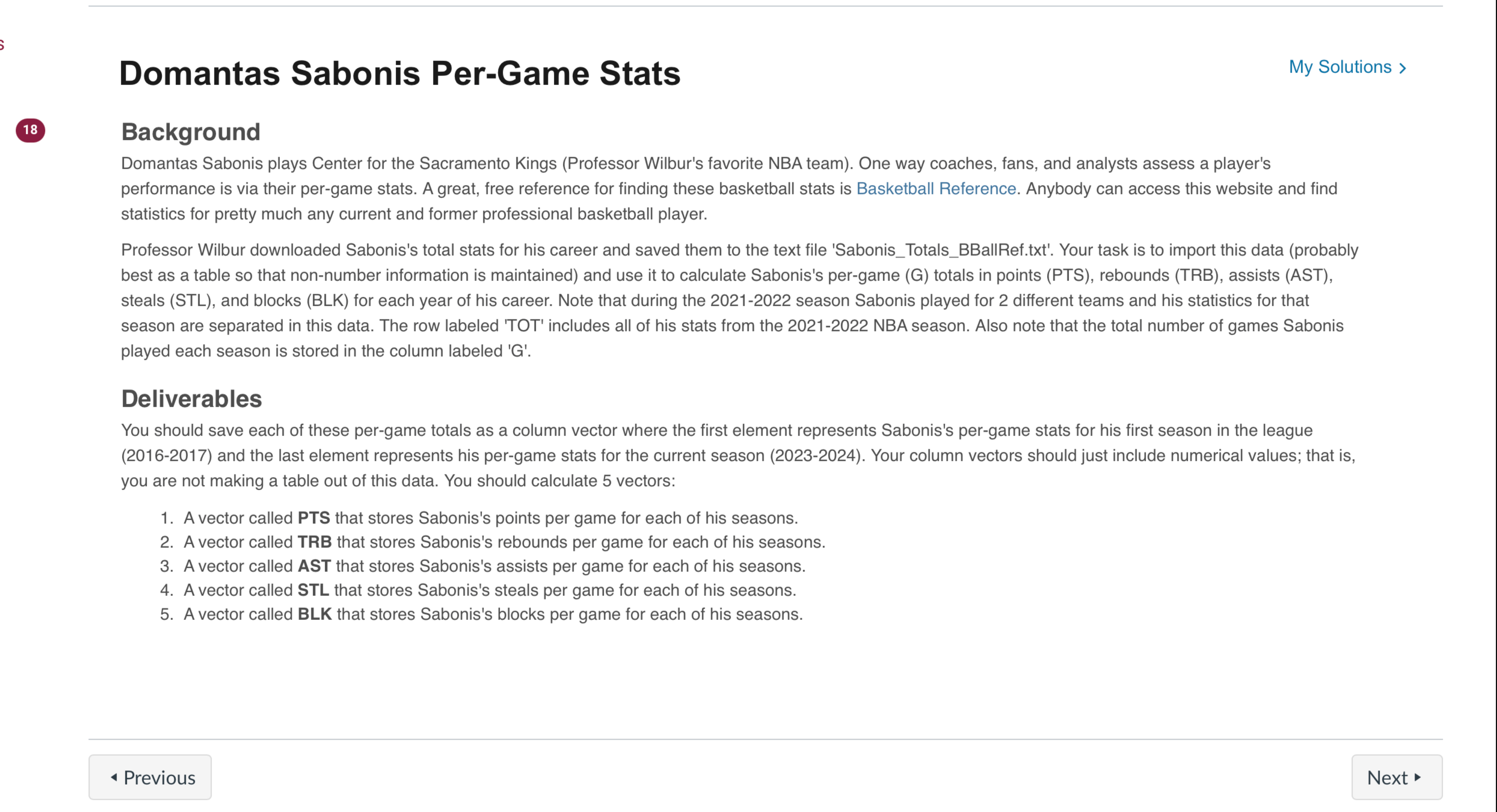 I need this in MATLAB code Domantas Sabonis Per -